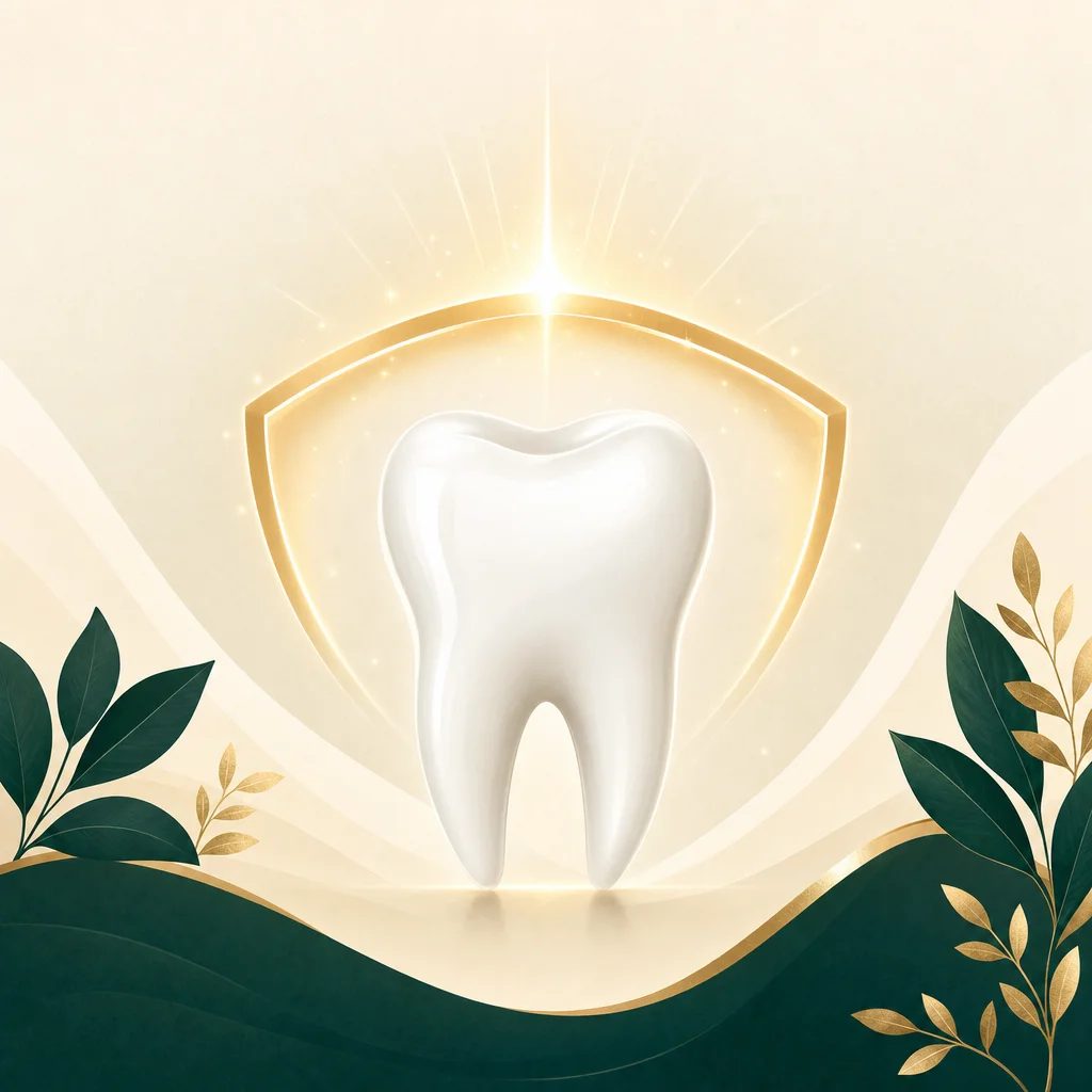 A tooth protected by a shield